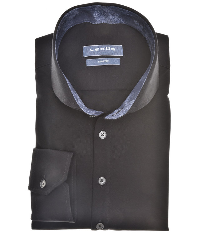 0140481 290 Ledub heren polo lange mouw slim fit zwart katoen stretch cut away