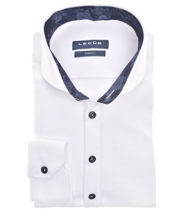 0140481 910 Ledub heren polo lange mouw slim fit wit katoen stretch cut away