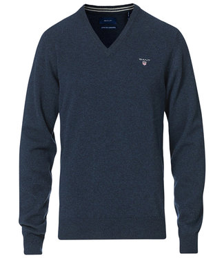 Gant heren donkerblauw melange v-hals trui