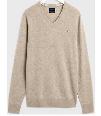 Gant heren zand beige v-hals trui