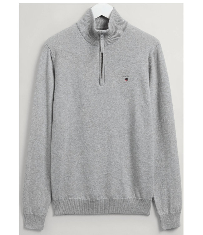 Gant N 86213 94 heren licht grijs melange zipper trui ritsje superfine lamswol