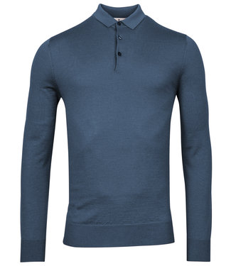 Thomas Maine heren polo lange mouw blauw merino wol