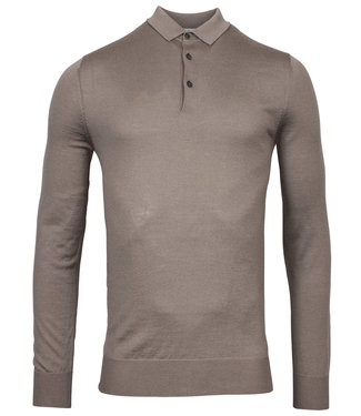 Thomas Maine heren polo lange mouw taupe bruin merino wol