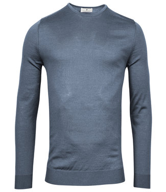 Thomas Maine heren ronde hals trui storm sky blauw merino wol