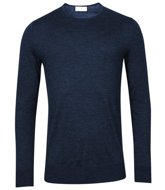 Thomas Maine heren ronde hals trui donker jeans blauw merino wol