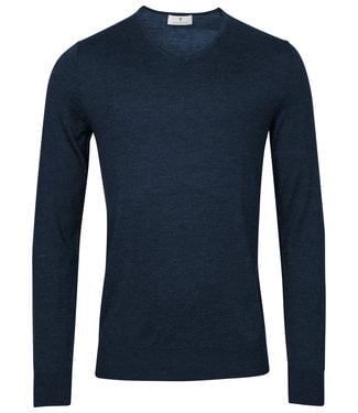 Thomas Maine heren v-hals trui donker jeans blauw merino wol