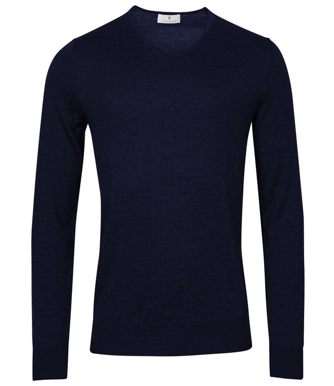 Thomas Maine heren v-hals trui donkerblauw merino wol