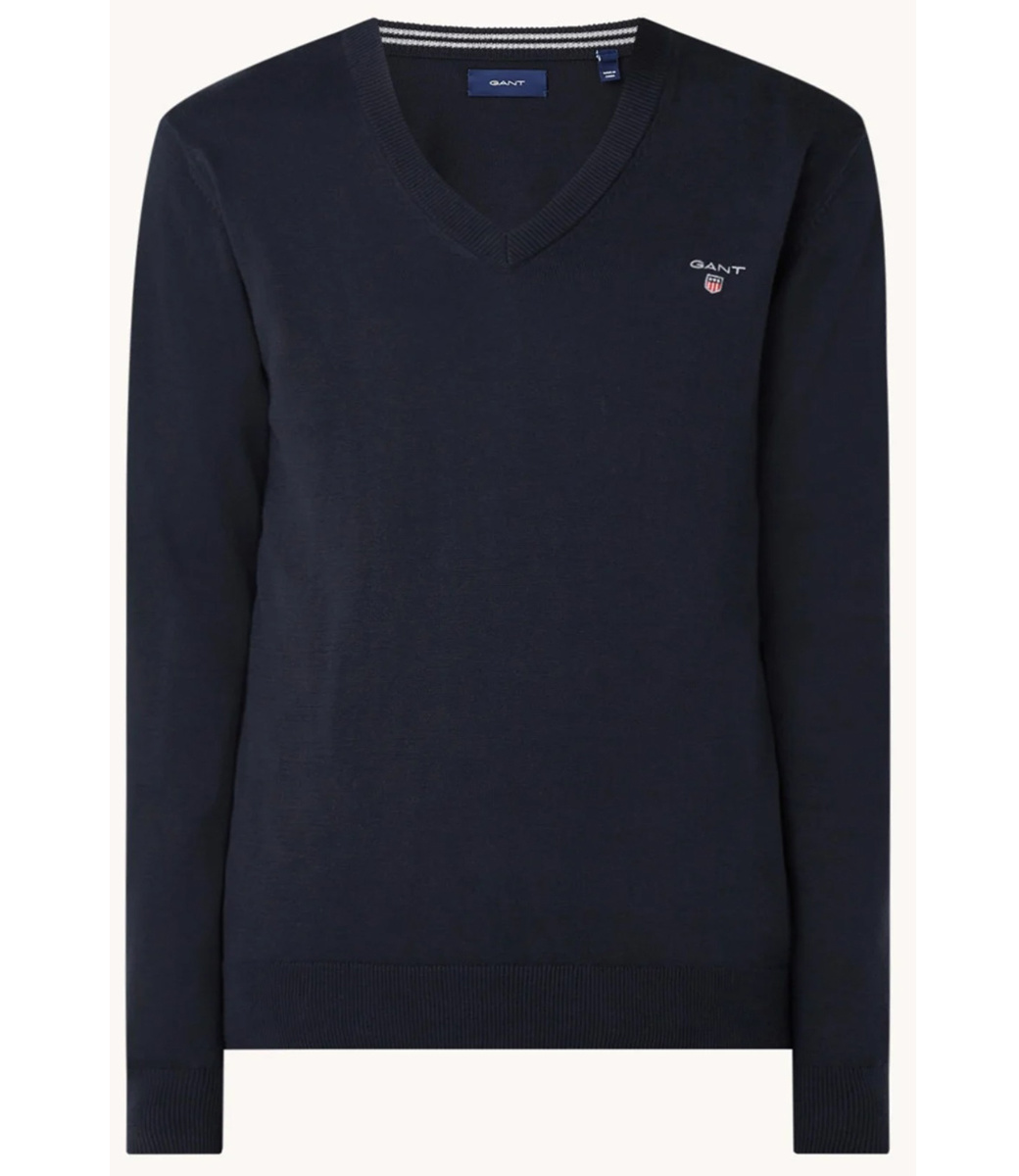 8030552 433 Gant heren donkerblauw v hals trui superfine pima katoen Shirtsupplier