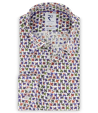 wit met blauw oranje groen grafische print