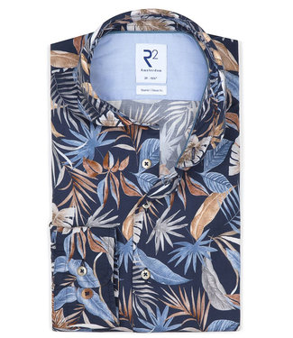 donkerblauw met bruin blauw bloemen print