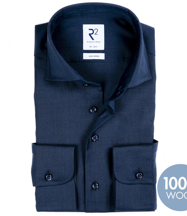 116.WSP.022/010 overhemd donkerblauw wide spread wol