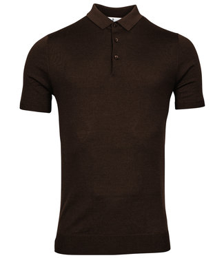 Thomas Maine heren polo korte mouw bruin merino wol