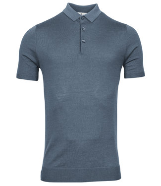 Thomas Maine heren polo korte mouw grijs blauw  merino wol