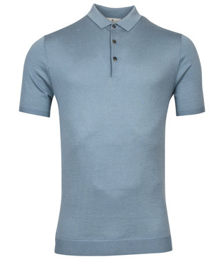 Thomas Maine heren polo korte mouw ijs blauw ice blue merino wol