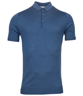 Thomas Maine heren polo korte mouw blauw blue merino wol