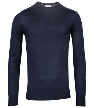 Thomas Maine heren ronde hals trui donkerblauw merino wol cashmere