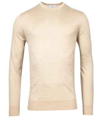 Thomas Maine heren ronde hals trui beige merino wol linnen