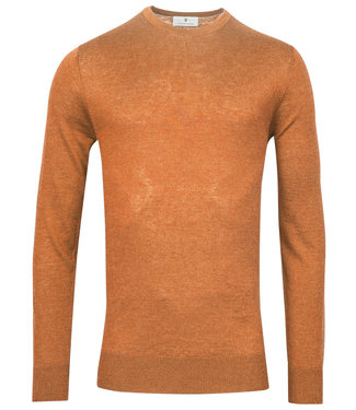 Thomas Maine heren ronde hals trui cognac bruin rust merino wol linnen