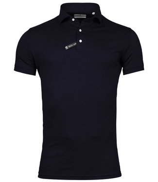 Thomas Maine heren polo korte mouw donkerblauw navy 1knoops wide spread tech luxe