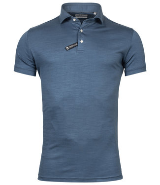 Thomas Maine heren polo korte mouw blauw blue 1knoops wide spread tech luxe