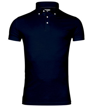 Thomas Maine polo donkerblauw 1knoops button down