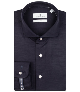 Thomas Maine overhemd donkerblauw navy wol jersey