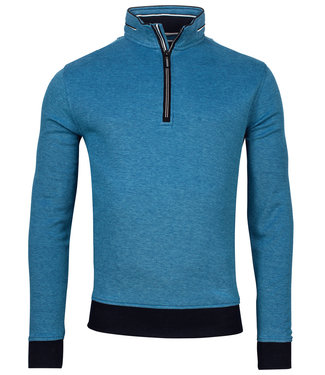 heren sweater blauw structuur met ritsje