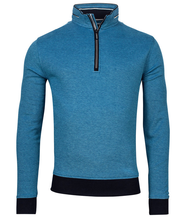 213195-19 heren sweater blauw structuur met ritsje
