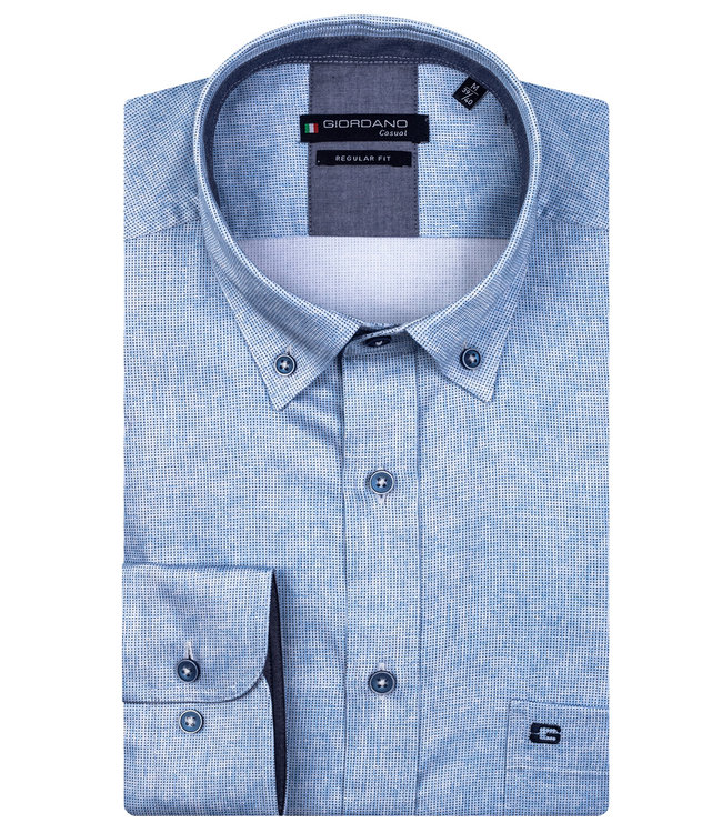 Giordano Regular Fit 217045-61 Giordano Regular heren overhemd lange mouw blauw structuur button down