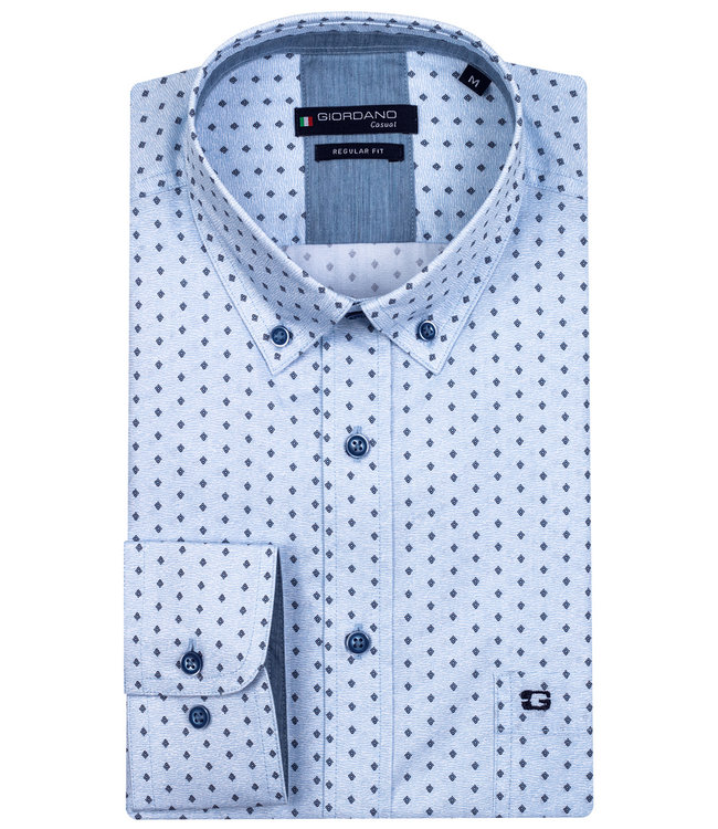 217013-61 Giordano Regular heren overhemd lichtblauw met donkerblauwe print