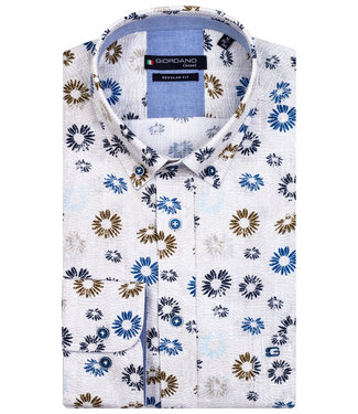 Giordano Regular Fit wit beige bruin blauw donkerblauw bloemen print