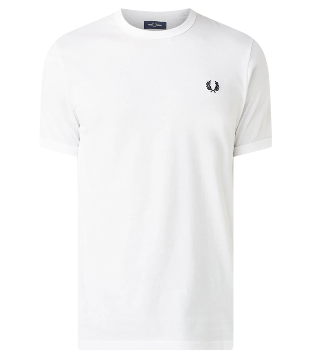 M3519 100 T Shirt Crew Neck Fred Perry Ringer T Shirt Ronde Hals Wit 