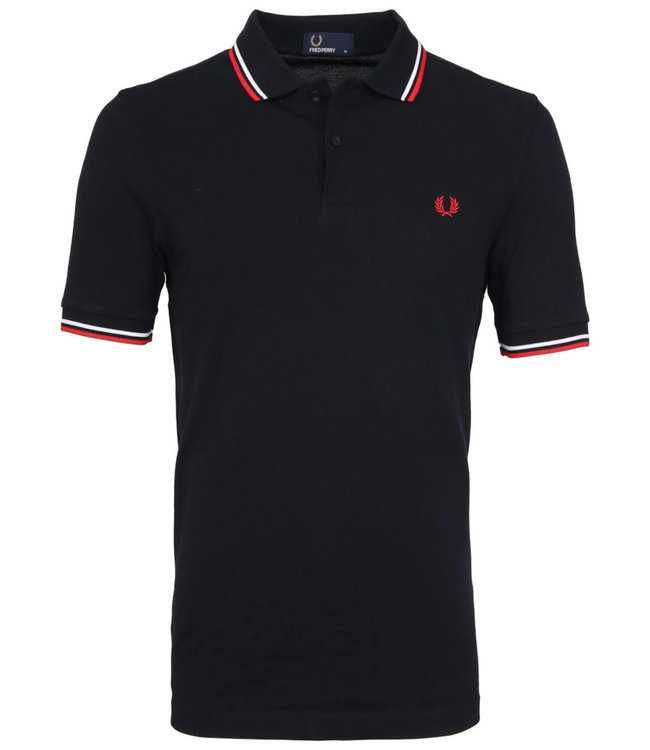 Fred Perry M3600 471 Fred Perry Twin Tipped polo donkerblauw met rood Fred Perry logo