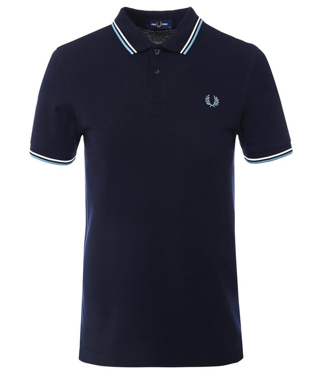 Fred Perry M3600 kleur M70 Fred Perry Twin Tipped polo donkerblauw met ijs blauw Fred Perry logo