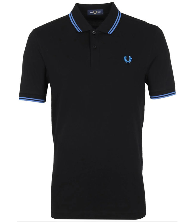 Fred Perry M3600 kleur P24 Fred Perry Twin Tipped polo zwart met kobaltblauw Fred Perry logo