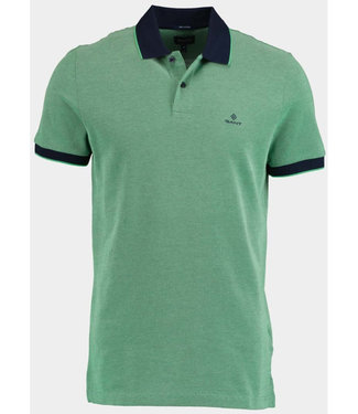 Gant heren polo gras groen oxford met donkerblauwe boord korte mouw