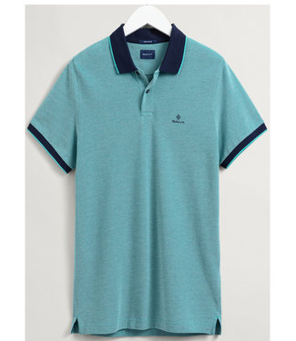 Gant heren polo deep turquoise oxford met donkerblauwe boord korte mouw