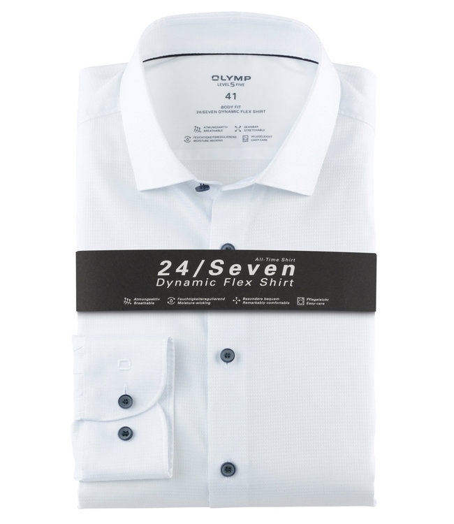 Olymp 2058 14 00 olymp overhemd wit structuur dynamic flex jersey 24 7 seven body fit