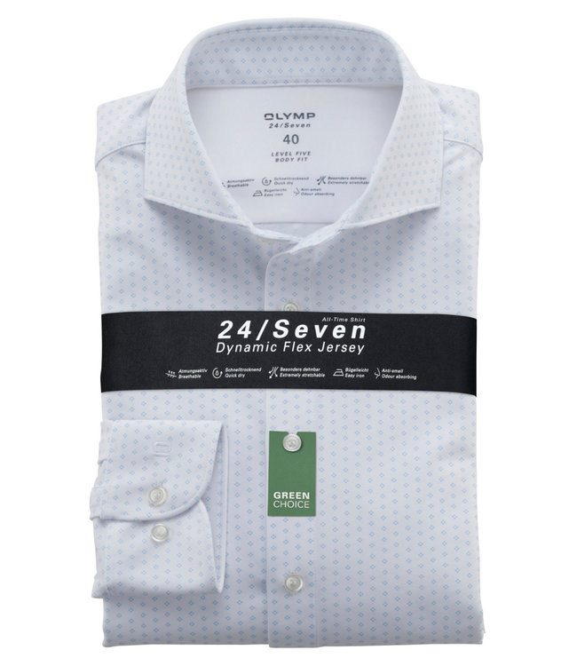 Olymp 2020 84 00 body fit wit met lichtblauwe print 1knoops cut away