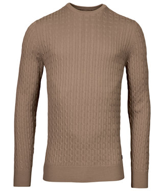 Thomas Maine heren ronde hals trui kabel structuur jute bruin merino wol cashmere