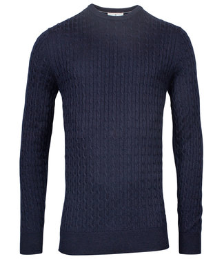 Thomas Maine heren ronde hals trui kabel structuur donkerblauw navy merino wol cashmere