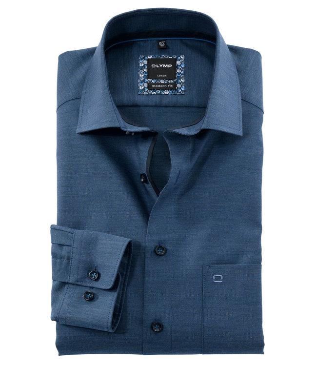 Olymp 1224 14 18 olymp overhemd donkerblauw strijkvrij donkerblauwe knopen met borstzak