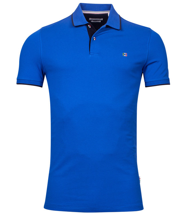 216587-64 heren polo kobaltblauw met donkerblauwe details