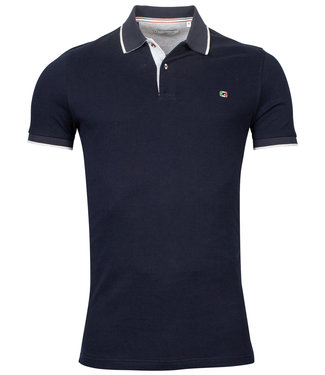 heren polo donkerblauw grijze details