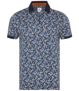 polo donkerblauw met groen bruin blauw grafische print