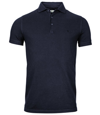 Thomas Maine polo gewassen donkerblauw navy 1knoops cut away