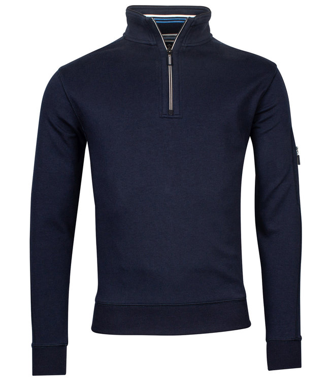 213183-55 heren sweater donkerblauw dark navy structuur met ritsje