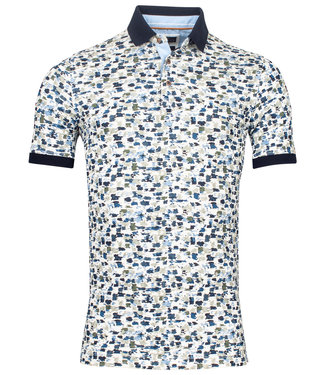 polo wit met grafische print wit blauw mintgroen olijfgroen