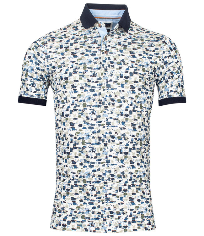 215266-57 heren polo wit met grafische print wit blauw mintgroen olijfgroen met donkerblauwe boord