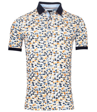 polo wit met grafische print wit blauw donkerblauw geel okergeel